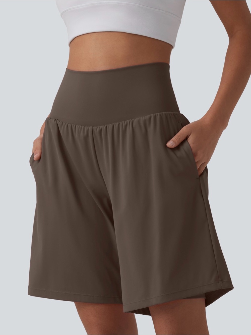 HALARA Women's Dark Brown High-Waist Bermuda Shorts